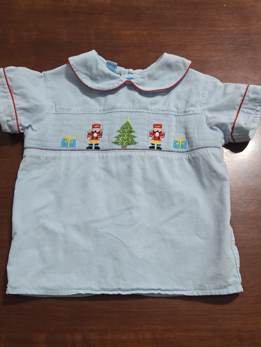 Light Blue Holiday Smocked Collard Shirt